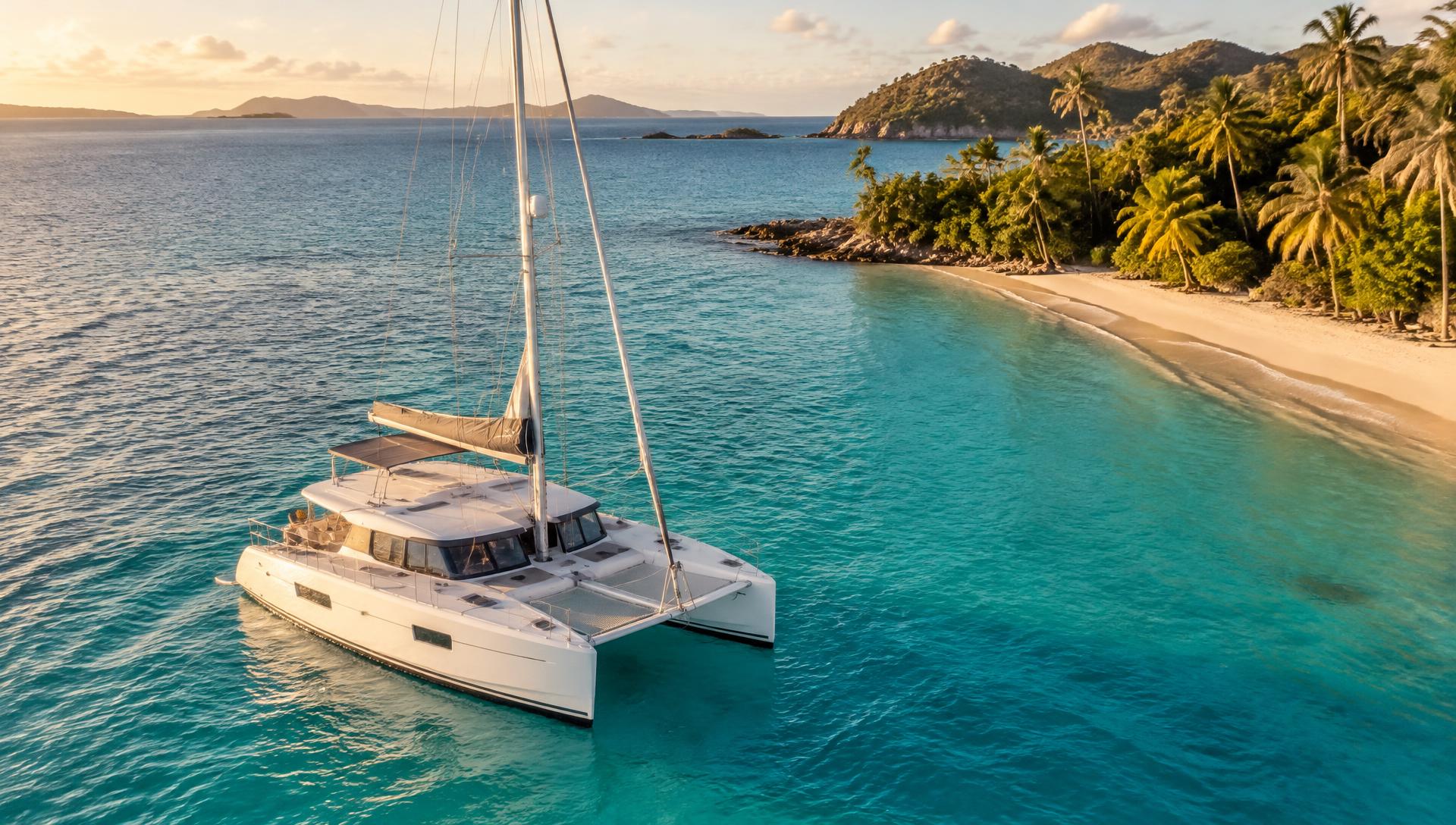 Catamaran anchored in a Grenadines lagoon